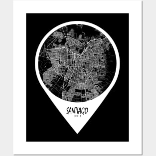 Santiago, Chile City Map - Travel Pin Posters and Art